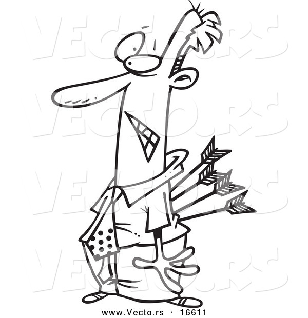 Vector of a Cartoon Businessman Stabbed in the Back with Arrows - Outlined Coloring Page Drawing