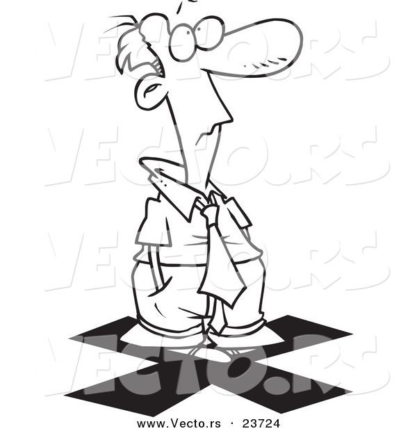 Vector of a Cartoon Businessman Standing on an X - Coloring Page Outline