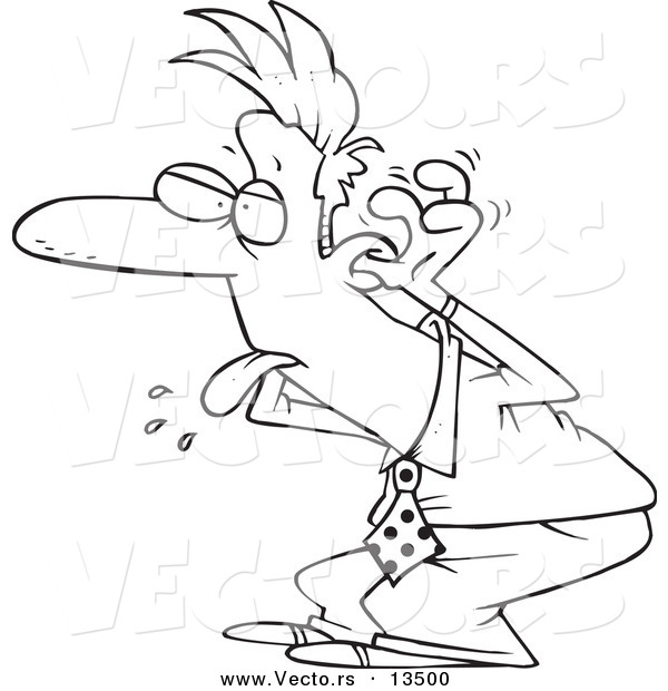 Vector of a Cartoon Businessman Sticking His Tongue out and Quitting - Coloring Page Outline