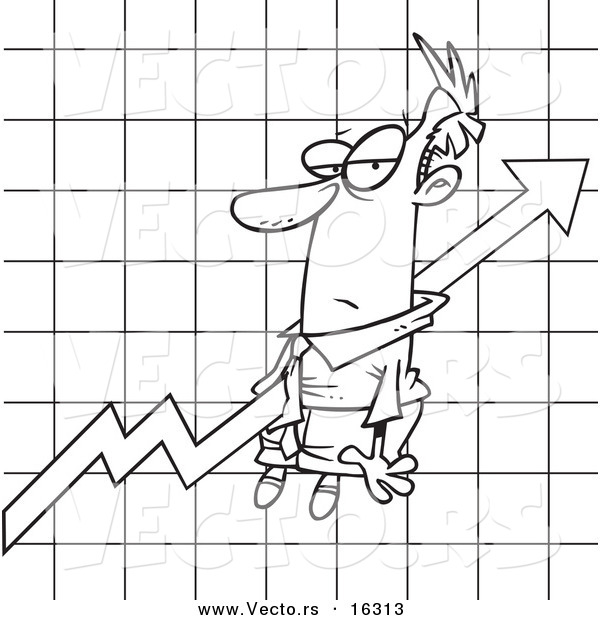 Vector of a Cartoon Businessman Stuck on an Upwards Graph - Outlined Coloring Page Drawing
