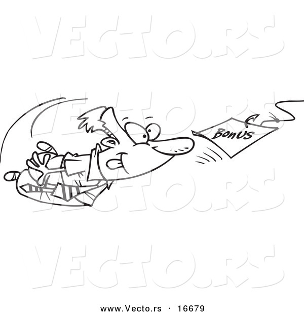 Vector of a Cartoon Businessman Swimming After a Bonus Bait - Outlined Coloring Page Drawing