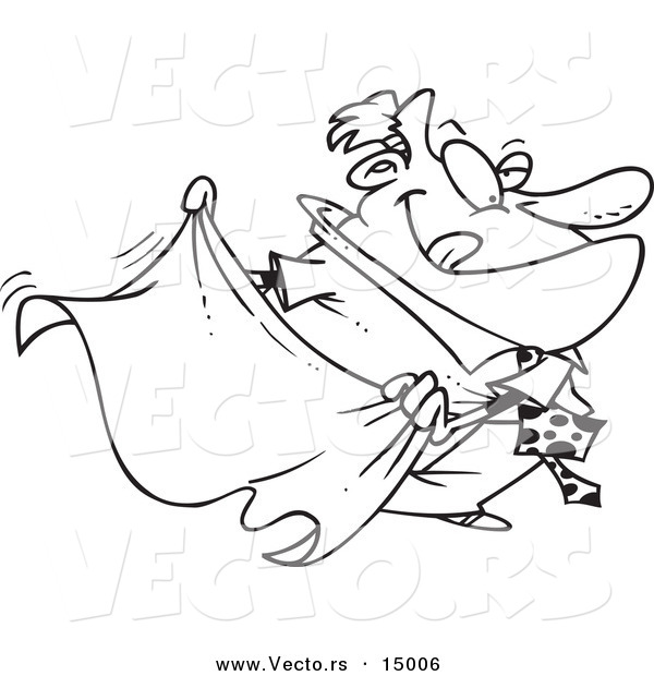 Vector of a Cartoon Businessman Teasing with a Cape - Coloring Page Outline
