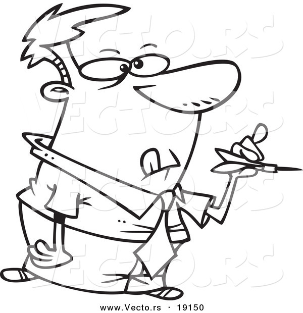 Vector of a Cartoon Businessman Throwing Darts - Outlined Coloring Page