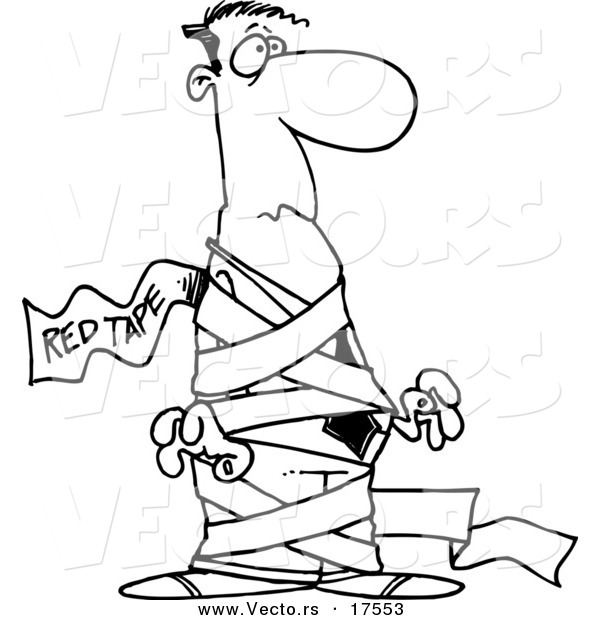 Vector of a Cartoon Businessman Tied up in Red Tape - Coloring Page Outline