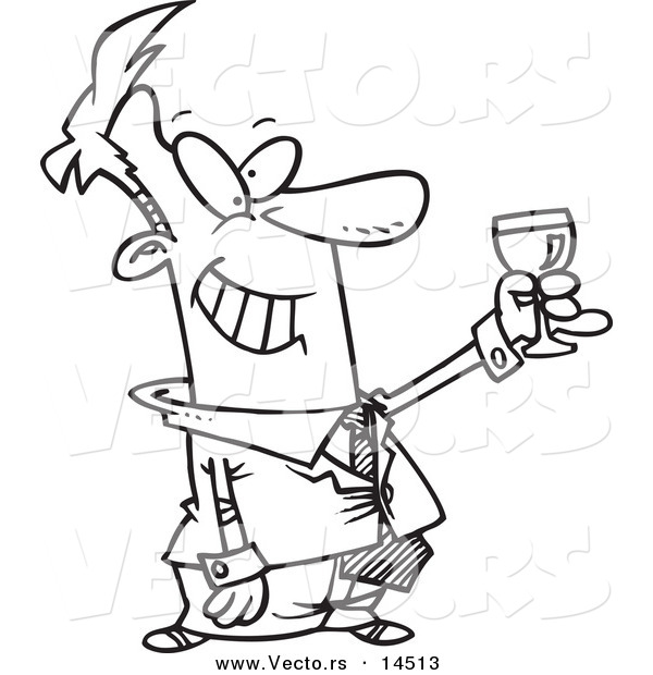 Vector of a Cartoon Businessman Toasting - Coloring Page Outline