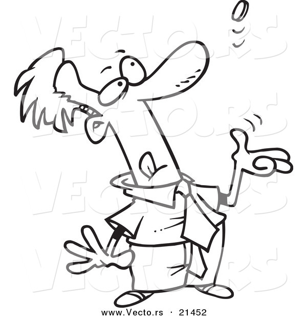 Vector of a Cartoon Businessman Tossing a Coin - Outlined Coloring Page