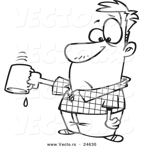 Vector of a Cartoon Businessman Turning out His Last Drop of Coffee - Outlined Coloring Page