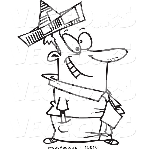 Vector of a Cartoon Businessman Wearing a Newspaper Hat - Coloring Page Outline