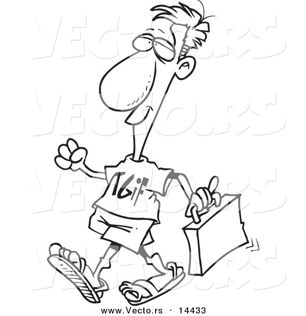 Vector of a Cartoon Businessman Wearing a TGIF Shirt on Casual Work Day - Coloring Page Outline
