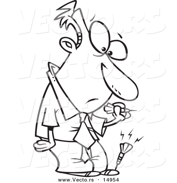 Vector of a Cartoon Businessman with a Dart in His Foot - Coloring Page Outline