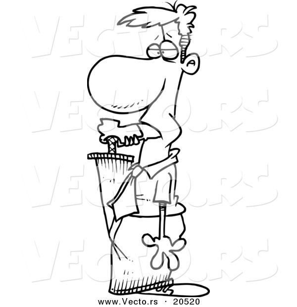 Vector of a Cartoon Businessman with His Foot in His Mouth - Coloring Page Outline