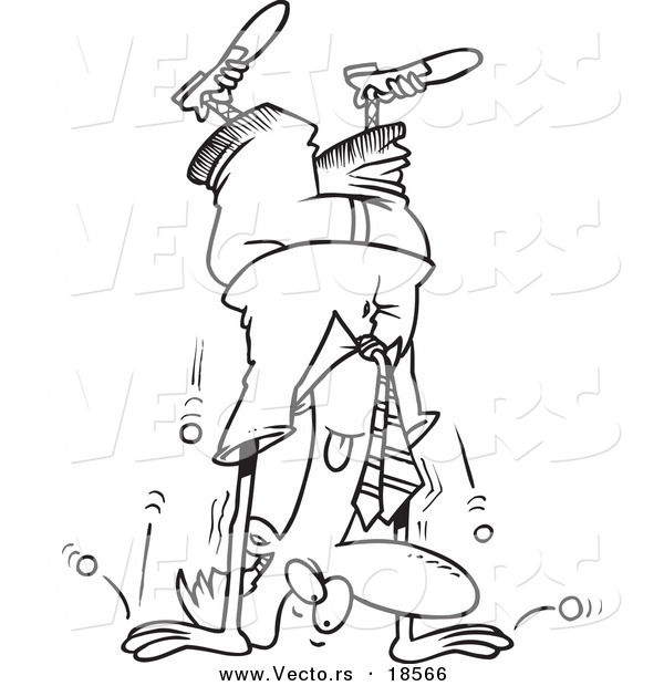 Vector of a Cartoon Businessman's Pocket As He's Doing a Hand Stand - Outlined Coloring Page
