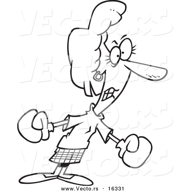 Vector of a Cartoon Businesswoman Boxing - Outlined Coloring Page Drawing