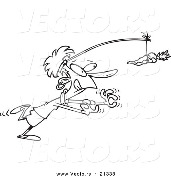 Vector of a Cartoon Businesswoman Chasing After a Carrot - Outlined Coloring Page