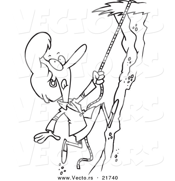 Vector of a Cartoon Businesswoman Climbing a Hillside - Outlined Coloring Page