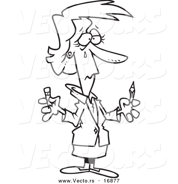Vector of a Cartoon Businesswoman Holding a Broken Pencil - Coloring Page Outline