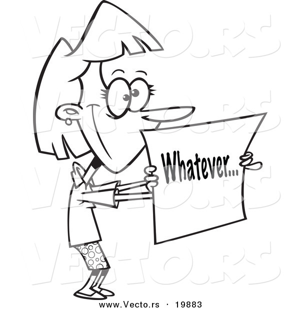 Vector of a Cartoon Businesswoman Holding a Whatever Sign - Outlined Coloring Page