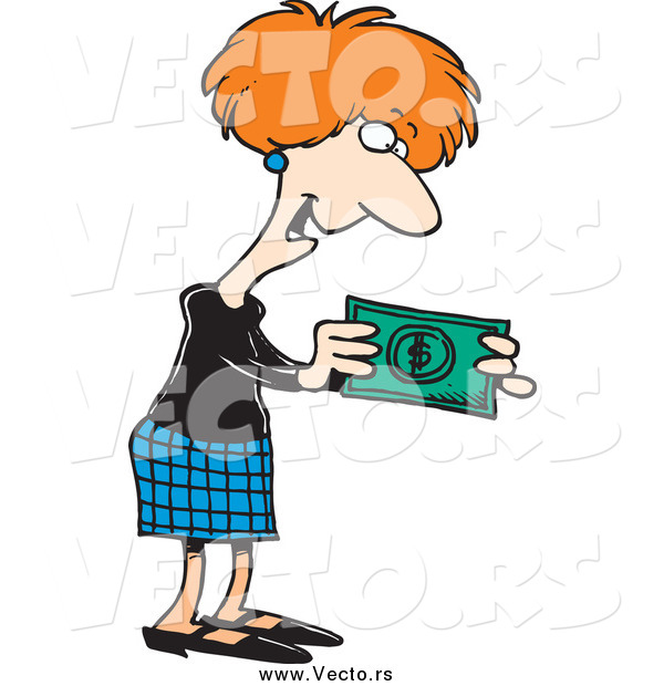Vector of a Cartoon Businesswoman Holding Cash Money