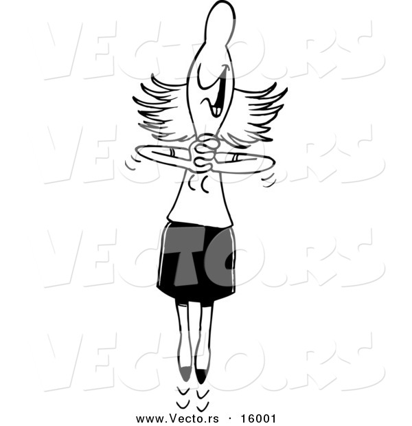 Vector of a Cartoon Businesswoman Jumping Gleefully - Outlined Coloring Page Drawing