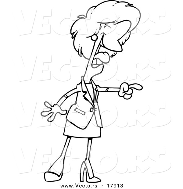 Vector of a Cartoon Businesswoman Laughing and Pointing - Outlined Coloring Page