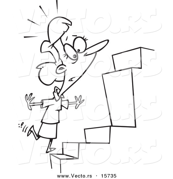 Vector of a Cartoon Businesswoman Noticing an Inconsistency in Steps - Coloring Page Outline