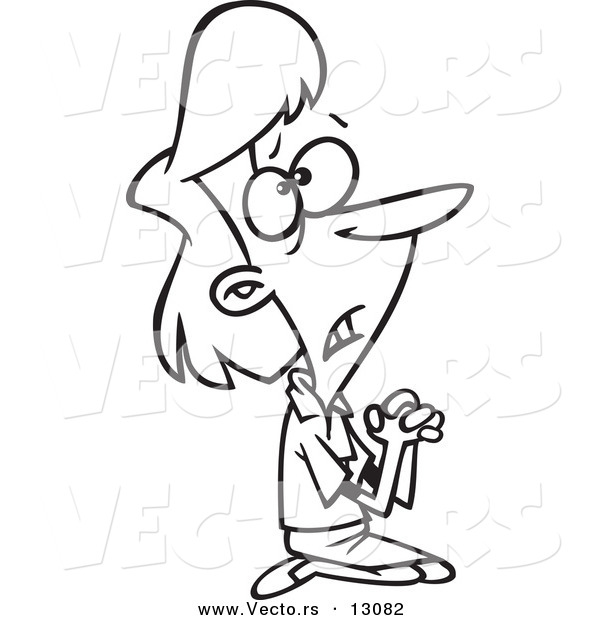 Vector of a Cartoon Businesswoman Pleading on Her Knees - Outlined Coloring Page