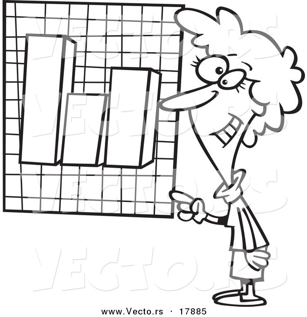 Vector of a Cartoon Businesswoman Presenting a Bar Graph - Outlined Coloring Page