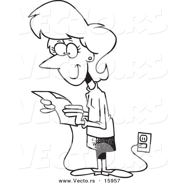 Vector of a Cartoon Businesswoman Reading Her Email - Outlined Coloring Page Drawing
