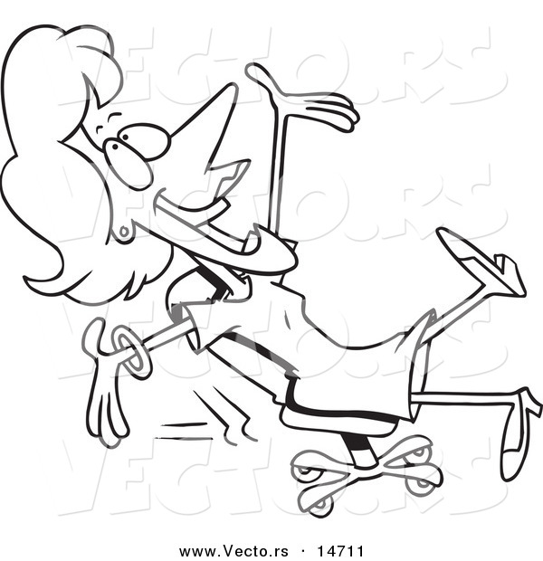 Vector of a Cartoon Businesswoman Rolling in Her Chair - Coloring Page Outline