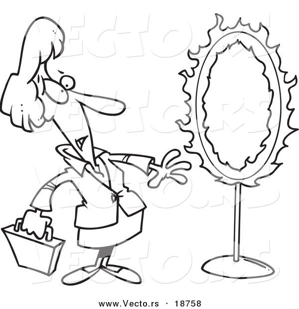 Vector of a Cartoon Businesswoman Standing by a Flaming Hoop - Outlined Coloring Page