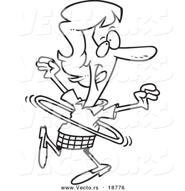 Vector of a Cartoon Businesswoman Using a Hula Hoop - Outlined Coloring Page