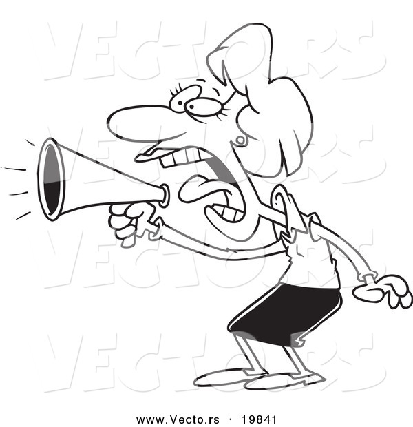 Vector of a Cartoon Businesswoman Using a Megaphone - Outlined Coloring Page
