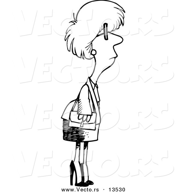 Vector of a Cartoon Businesswoman Waiting - Coloring Page Outline