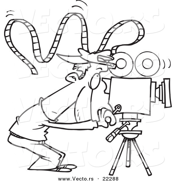 Vector of a Cartoon Camera Man with Crazy Film - Coloring Page Outline