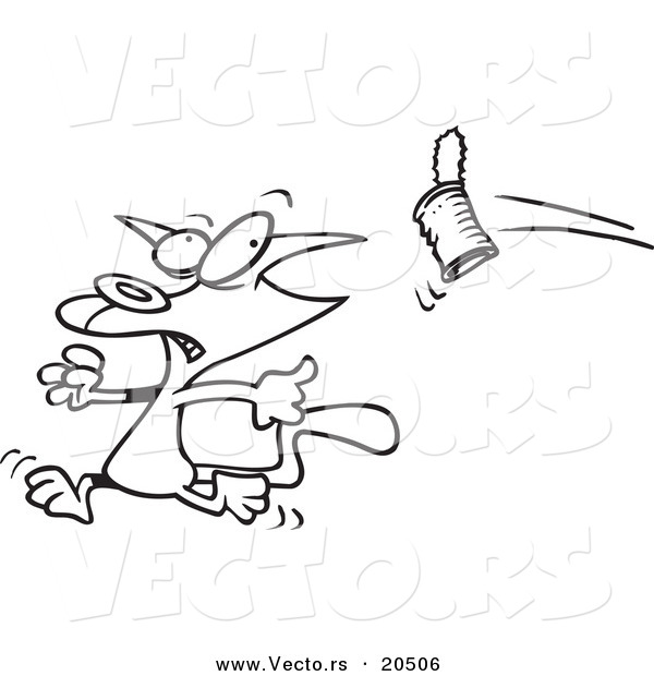 Vector of a Cartoon Can Flying at a Cat - Coloring Page Outline