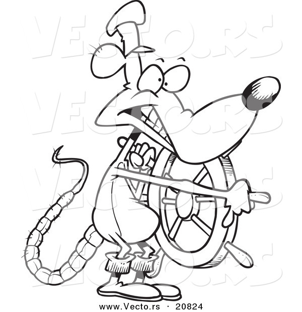 Vector of a Cartoon Captain Rat Steering - Coloring Page Outline