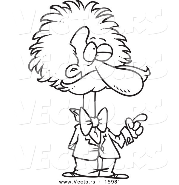 Vector of a Cartoon Cartoon Black and White Outline Design of Einstein Gesturing - Outlined Coloring Page Drawing