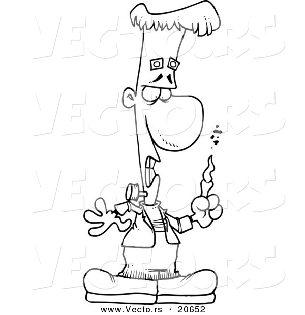 Vector of a Cartoon Cartoon Black and White Outline Design of Frankenstein with a Burning Finger - Coloring Page Outline