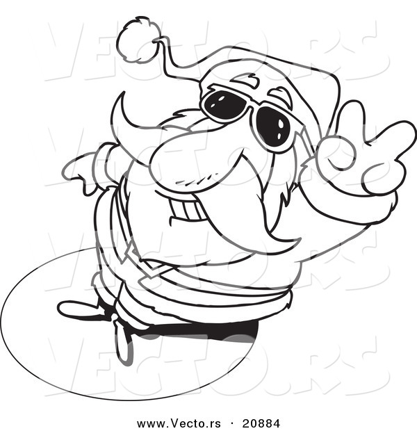 Vector of a Cartoon Cartoon Black and White Outline Design of Santa Gesturing Peace - Coloring Page Outline