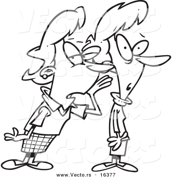 Vector of a Cartoon Cartoon Women Talking Gossip - Outlined Coloring Page Drawing