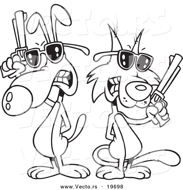 Vector of a Cartoon Cat and Dog Duel - Outlined Coloring Page