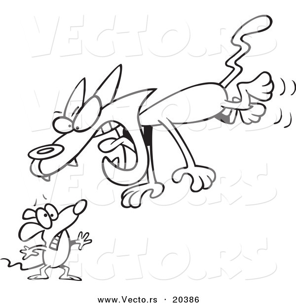 Vector of a Cartoon Cat Attacking a Mouse - Coloring Page Outline