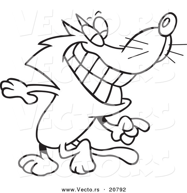 Vector of a Cartoon Cat Looking Back and Grinning - Coloring Page Outline