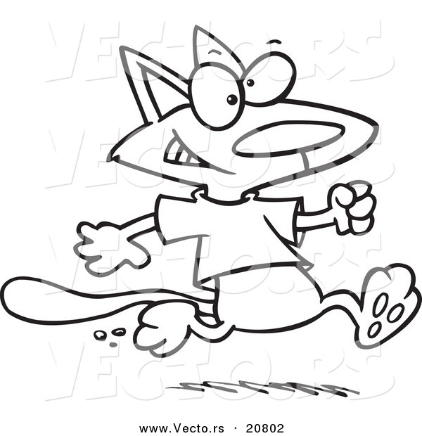 Vector of a Cartoon Cat Running in a T Shirt - Coloring Page Outline