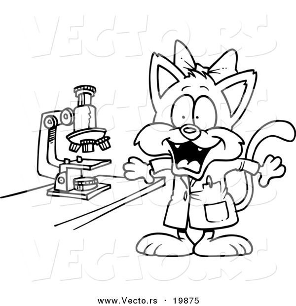 Vector of a Cartoon Cat Scientist - Outlined Coloring Page