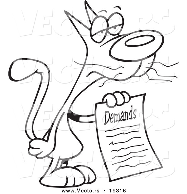Vector of a Cartoon Cat with a List of Demands - Outlined Coloring Page