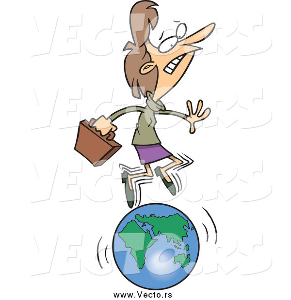 Vector of a Cartoon Caucasian Businesswoman Running on a Globe
