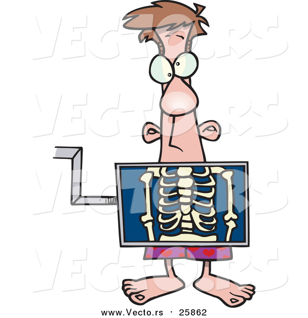Vector of a Cartoon Caucasian Man Standing Behind an Xray Machine