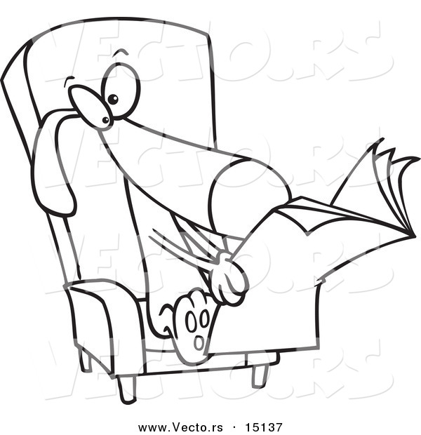 Vector of a Cartoon Chair and Reading the News - Coloring Page Outline