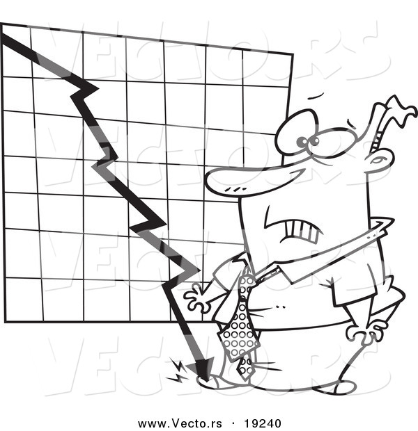Vector of a Cartoon Chart Crashing into a Businessman's Foo - Outlined Coloring Page